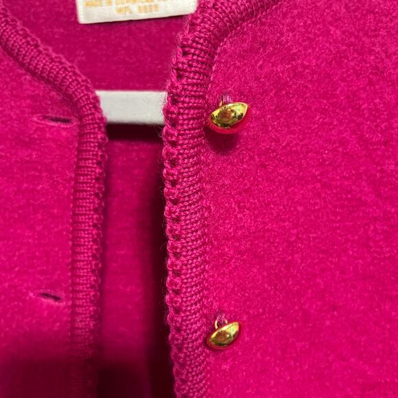 Vintage Tally-Ho Wool Cardigan Sweater, Hot Pink, Brass buttons - Picture 4 of 7